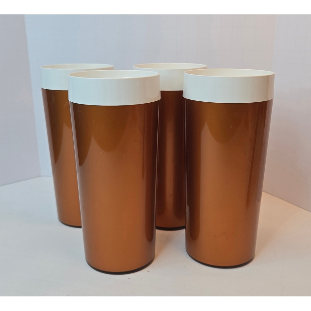 Set of 4 Vintage West Bend Thermo Serv Insulated Copper Tumblers Cups MCM 12 Oz